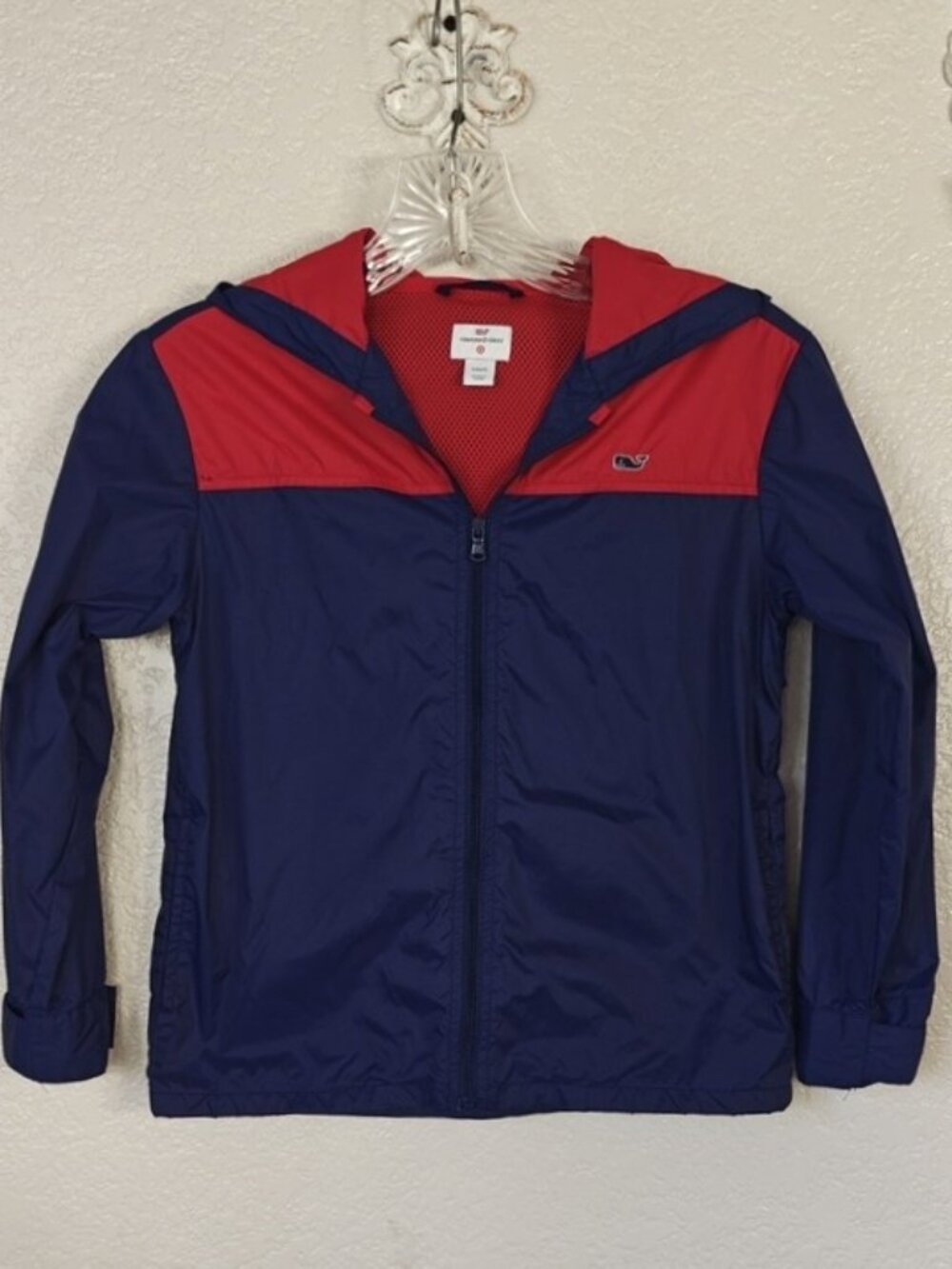 Vineyard Vines Small Lightweight Windbreaker Hoodie Navy & Red